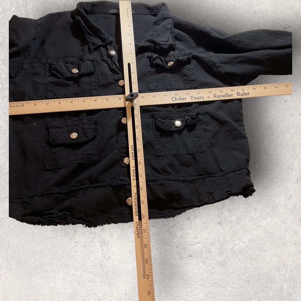 Giocam Black Frayed Utility Jacket Womens Medium Button Front Cropped - Picture 4 of 6